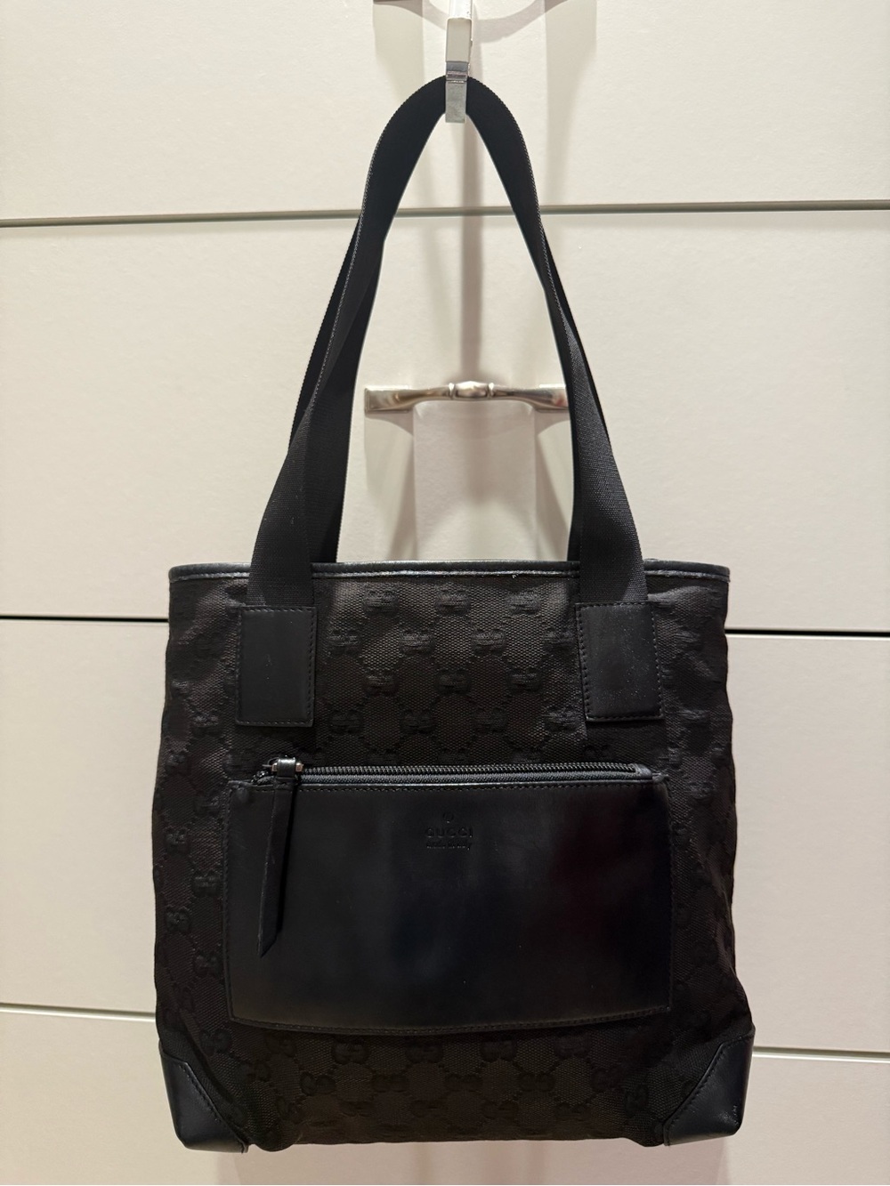 Gucci Black Monogrammed Tote with Front Zip Pocket - Picture 1 of 12